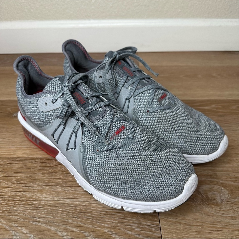 Nike Air Max Sequent 3 Gray Red Men's Running Shoes, Size 8.5
